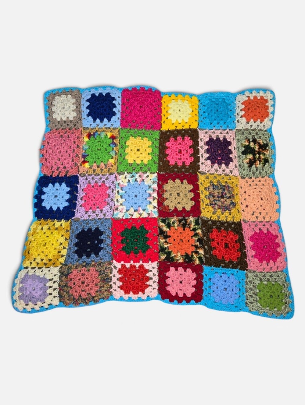 Handmade Brightly Colored Granny Square Crocheted Baby Blanket Different Yarns